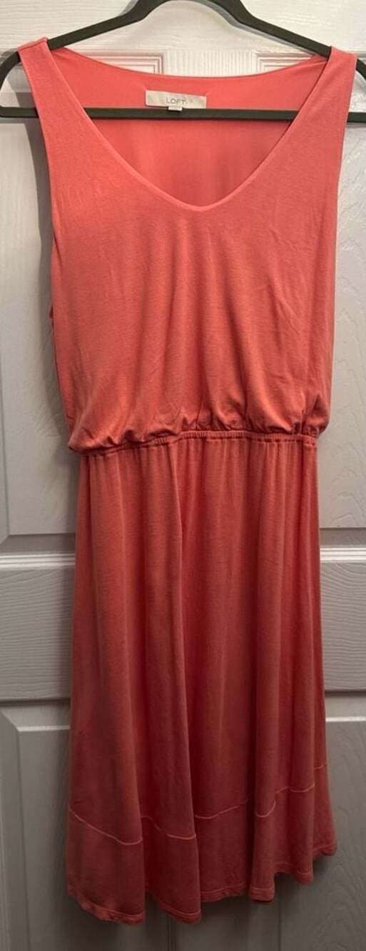 LOFT Coral Sleeveless V-Neck Elastic Waist Tie Back Dress Size L